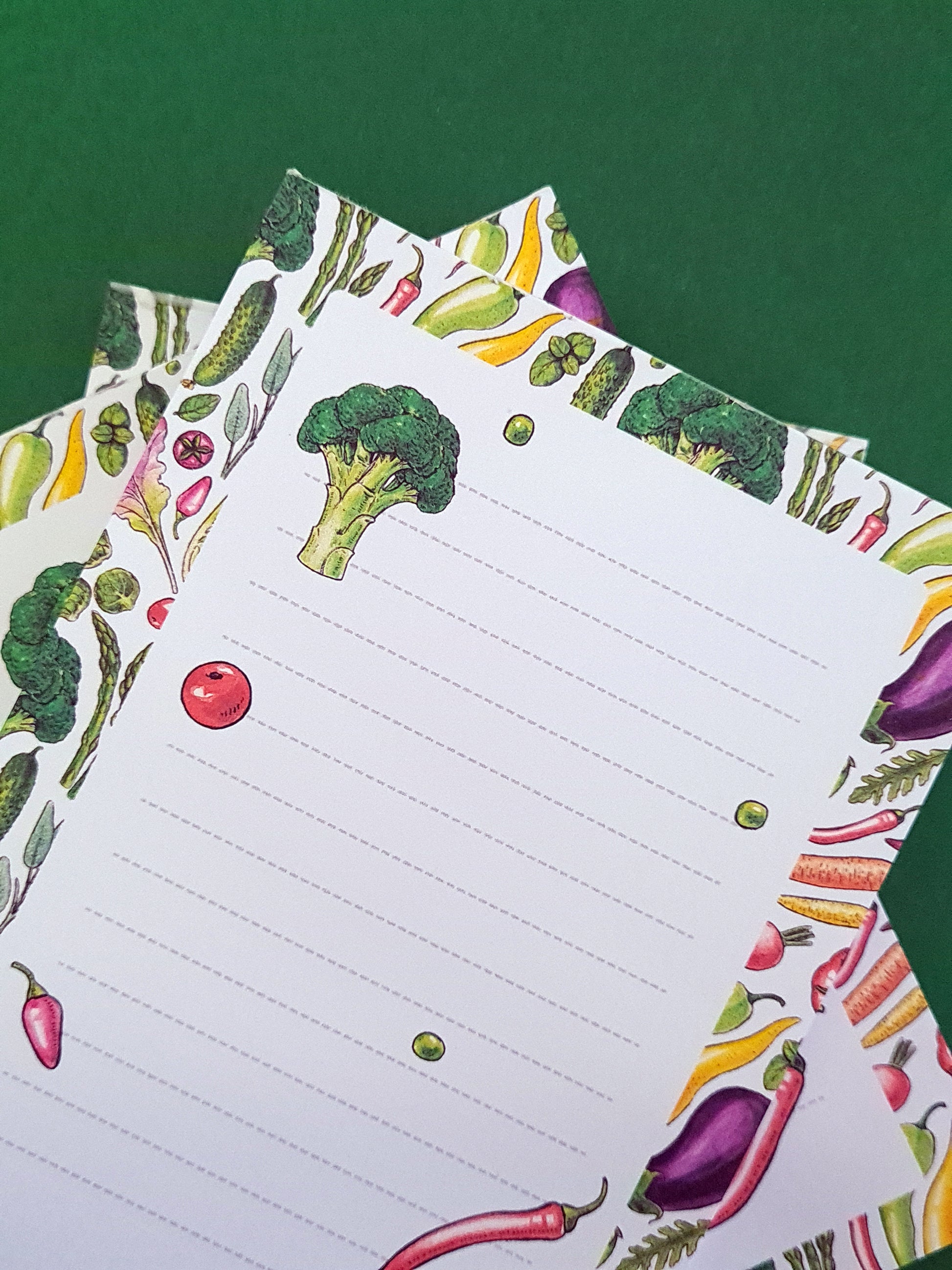 notepad ilustrated with hand-painted with watercolor and ink Vegetables 