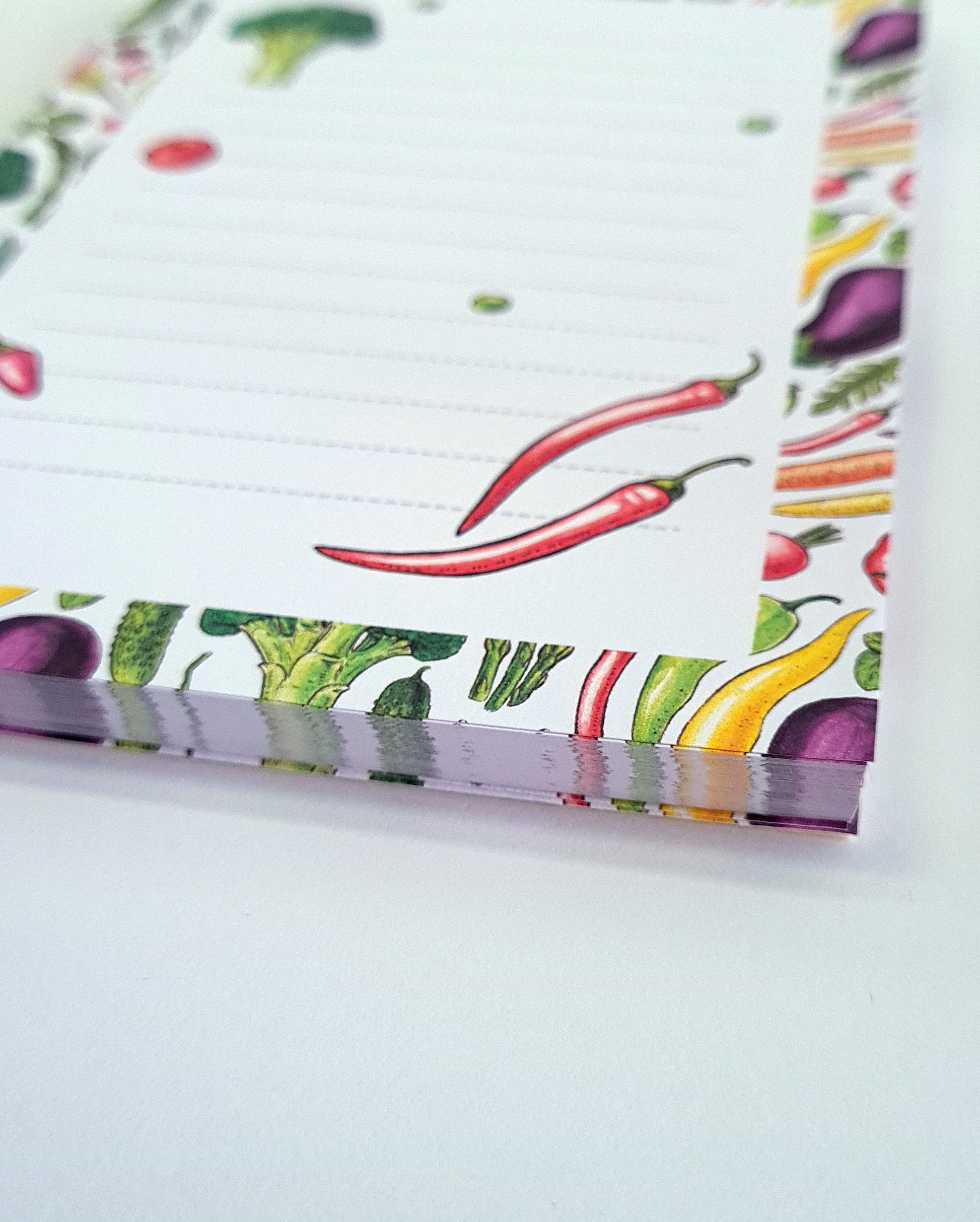 notepad ilustrated with hand-painted with watercolor and ink Vegetables 