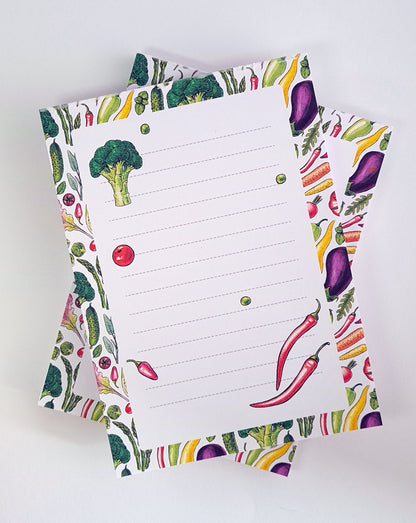 notepad ilustrated with hand-painted with watercolor and ink Vegetables 