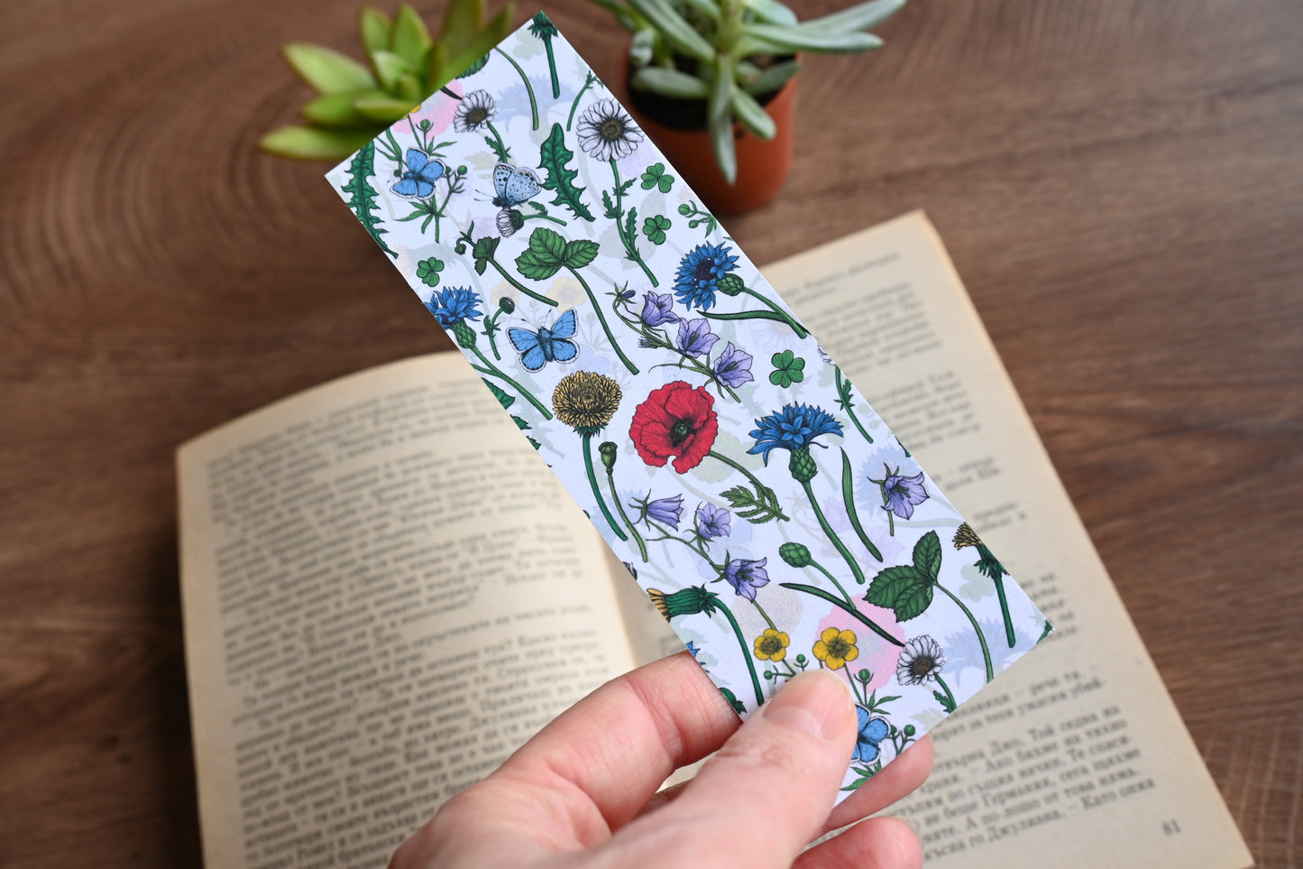 Wildflowers and butterflies pattern Bookmark - katerinamitkova